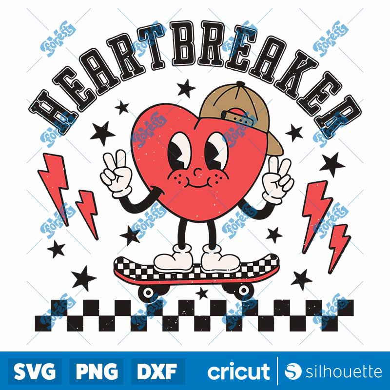 Retro Heart Breaker Happy
  Valentines Day SVG