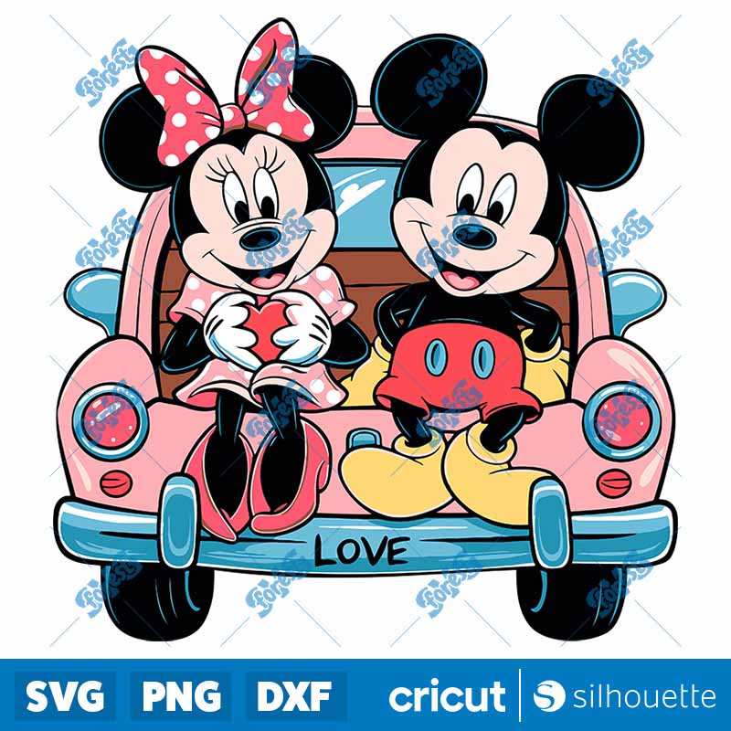 Retro Love Car Mickey Minnie
  Couple SVG