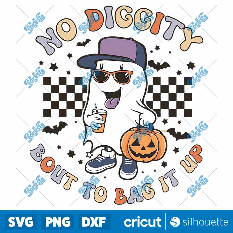 Retro No Diggity Bout To Bag
  It Up Ghost Pumpkin SVG