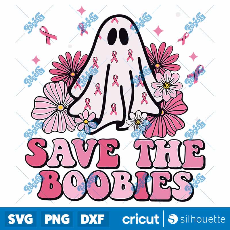 Retro Save The Boobies Cute
Ghost Halloween Breast Cancer SVG