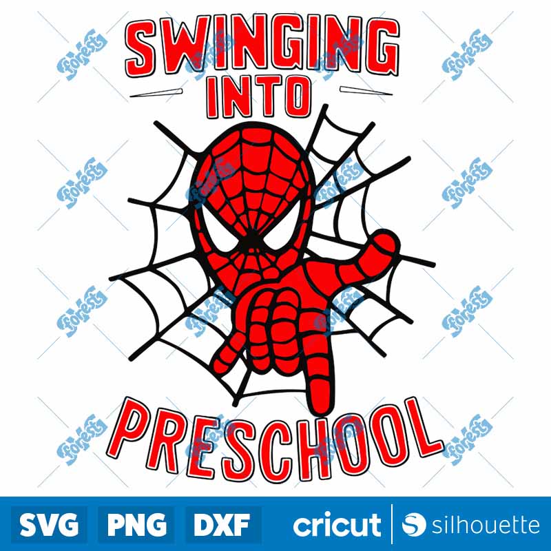 Retro Spiderman Swinging Into
  Preschool SVG