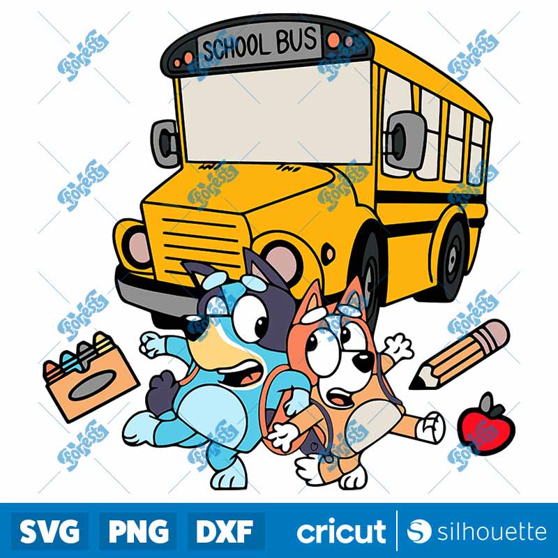 School Bus Bluey and Bingo
  Back To School SVG