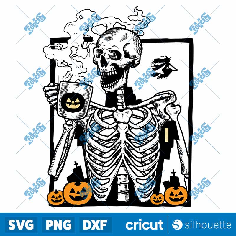 Skeleton Pumpkin Coffee SVG