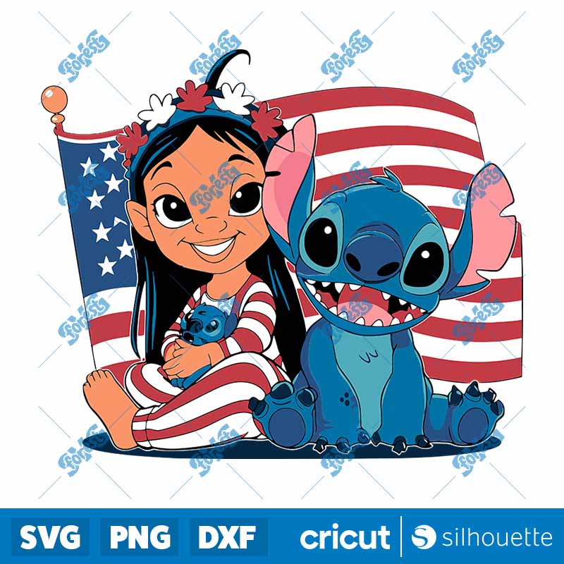 Stich And Lilo Happy Fourth of
July SVG