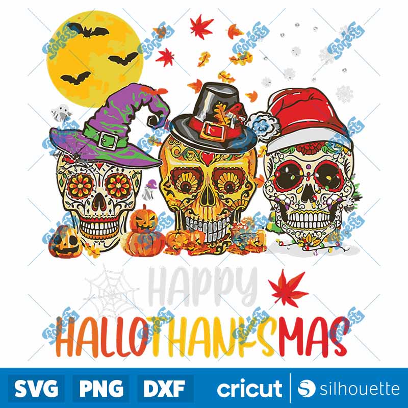 Sugar Skull Skeleton Halloween
Costume Happy Hallothankmas SVG