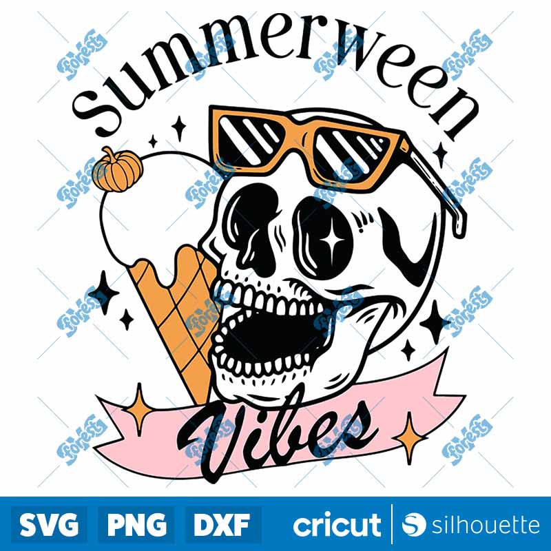 Summerween Vibes Skull Ice
Cream Cone SVG