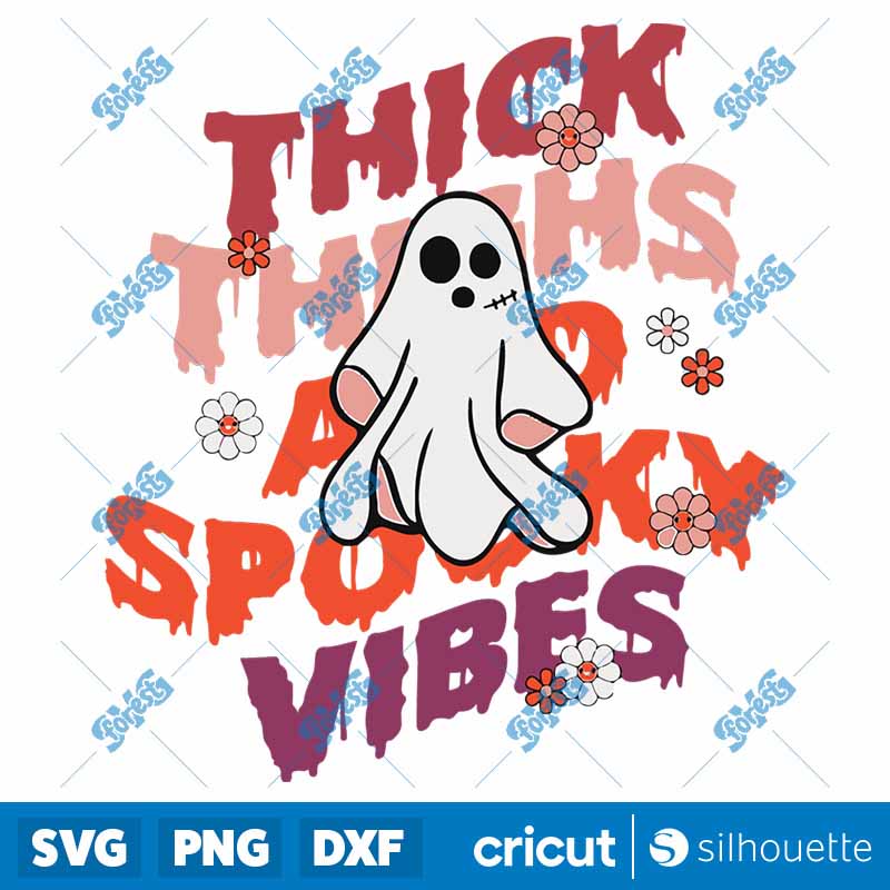 Thick Thighs Spooky Vibes
  Ghost Hippie Costume Halloween SVG