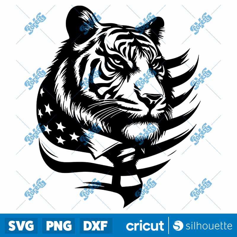 Tiger Head With USA Flag SVG