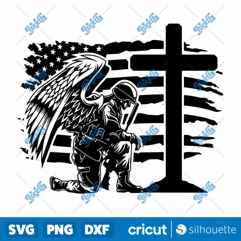 USA Soldier Kneeling At Cross
  SVG