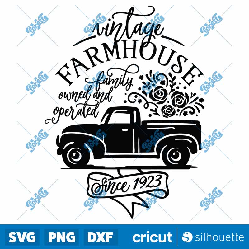 Vintage Farmhouse Truck With
  Flowers SVG