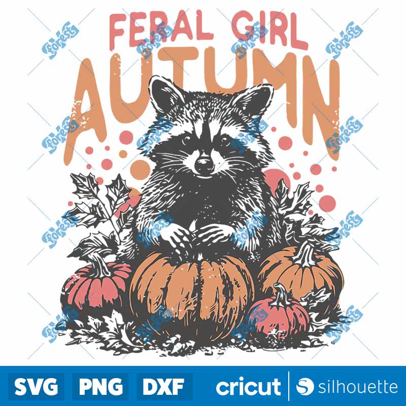 Vintage Feral Girl Autumn
  Raccoon SVG