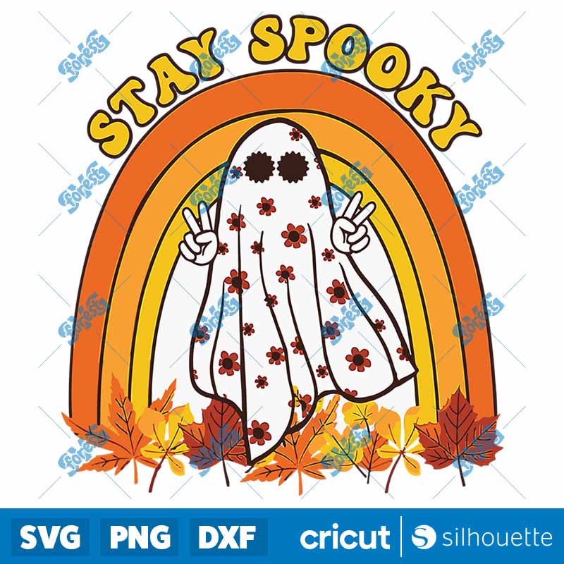 Vintage Funny Stay Spooky Hey
  Boo Rainbow Leaf SVG