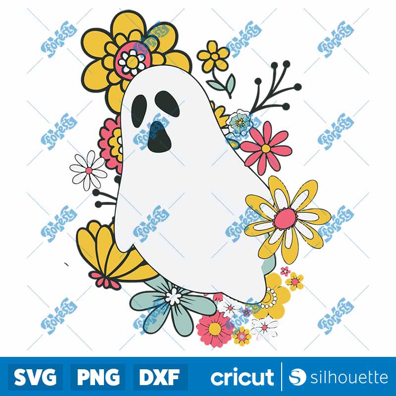 Vintage Retro Groovy Floral
  Cute Ghost Halloween Costume SVG