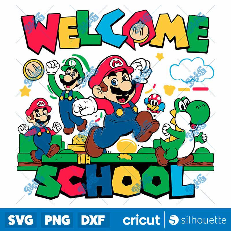 Welcome Back To School Super
Mario Cartoon SVG