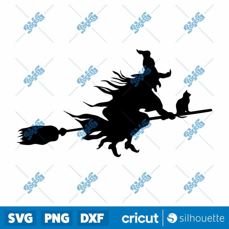 Witch And Cat Enhanced Broom
  Halloween SVG