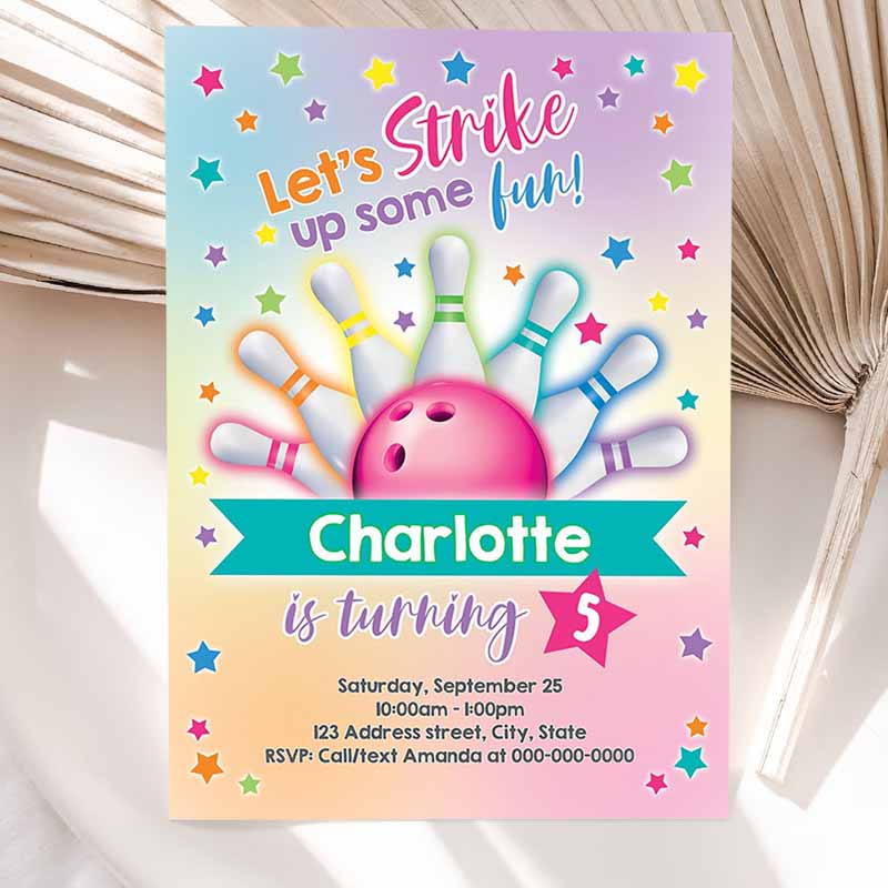 Bowling Kids Birthday Invitation, Bowling Printable Invitation, Bowling Invitation, Bowling Party