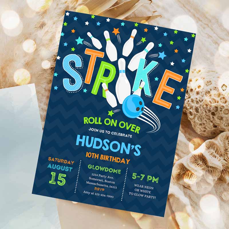 Bowling Invitation, Bowling Kids Birthday Invitation,rike Bowling Party, Bowling Party, Boy Bowling Party