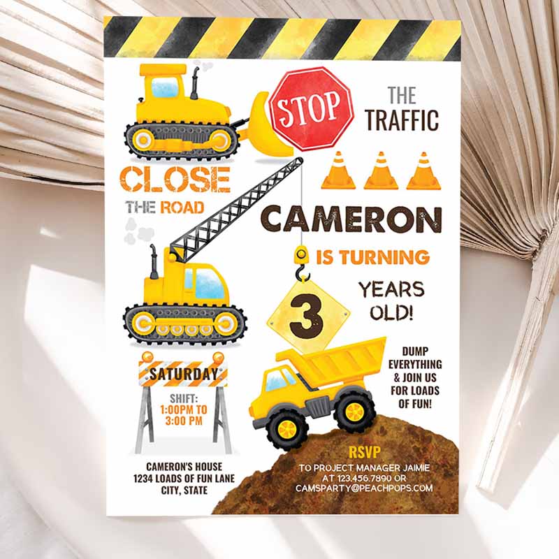 Construction Kids Birthday Invitation, Construction Kids Birthday Invitation, Kids Party Invitation