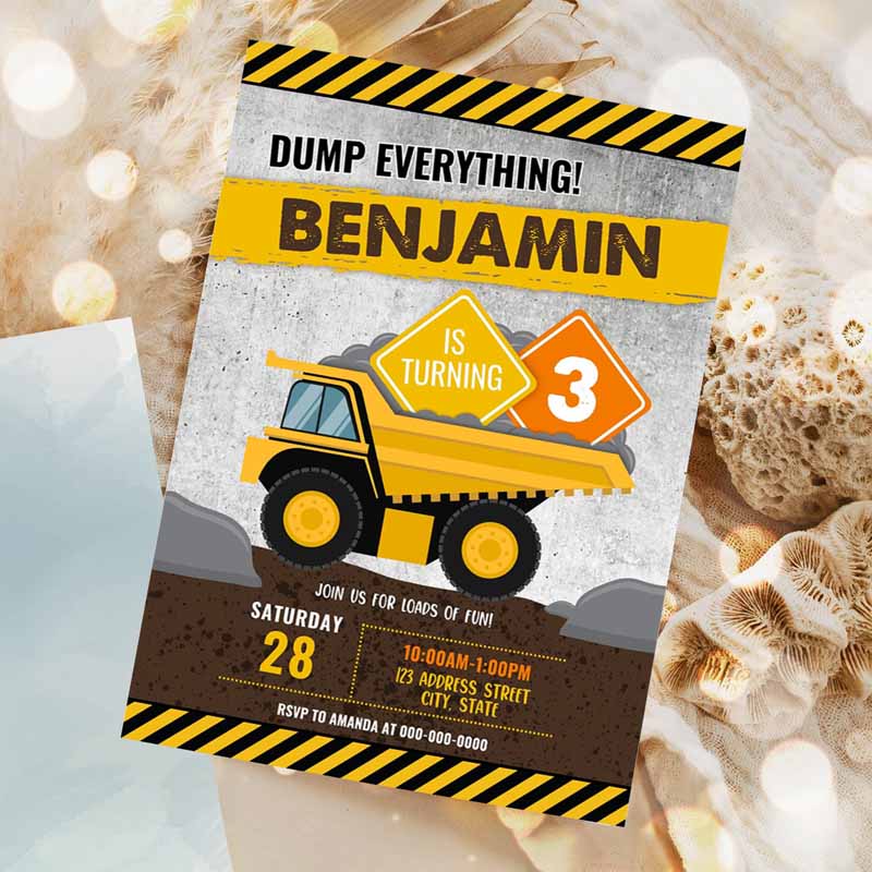 Construction Kids Birthday, Printable Invitation, Construction Invitation, Dump Truck Invitation