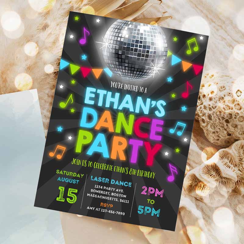 Dance Party Invitation, Disco Party Invitation, Glow Dance Party, Neon Glow Dance Party, Disco Dance Party