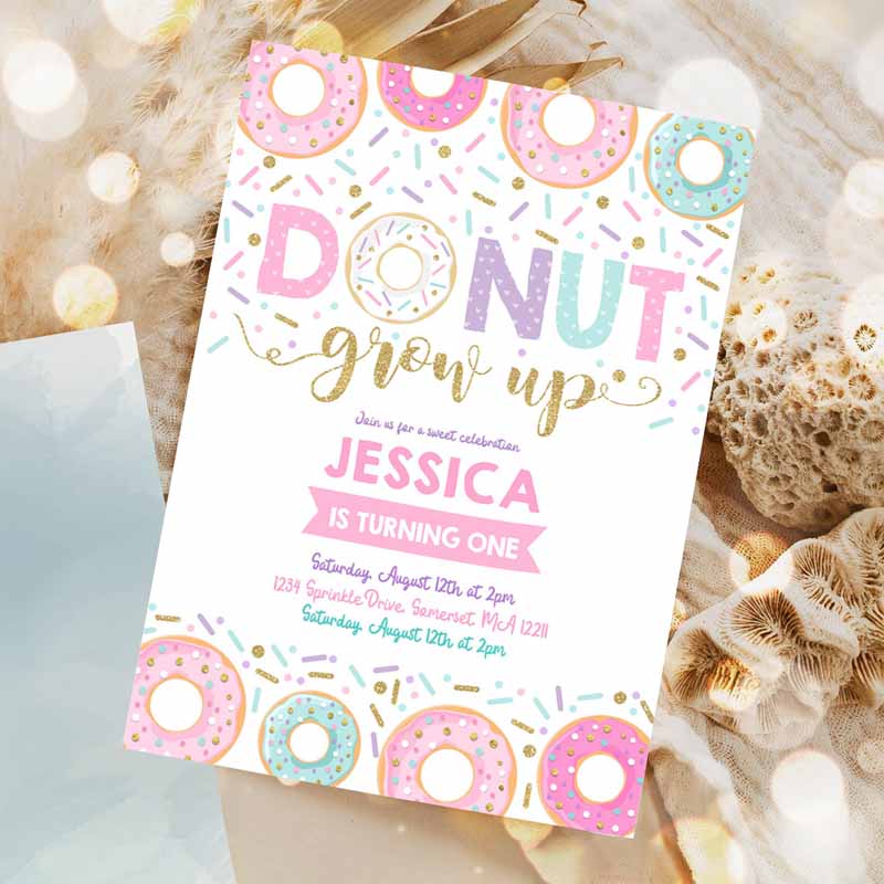 Donut Grow Up Kids Birthday Invitation, Donut Grown Up Invitation, Donut Kids Birthday