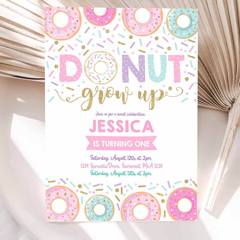 Donut Grow Up Kids Birthday Invitation, Donut Grown Up Invitation, Donut Kids Birthday