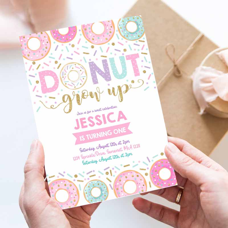 Donut Grow Up Kids Birthday Invitation, Donut Grown Up Invitation, Donut Kids Birthday