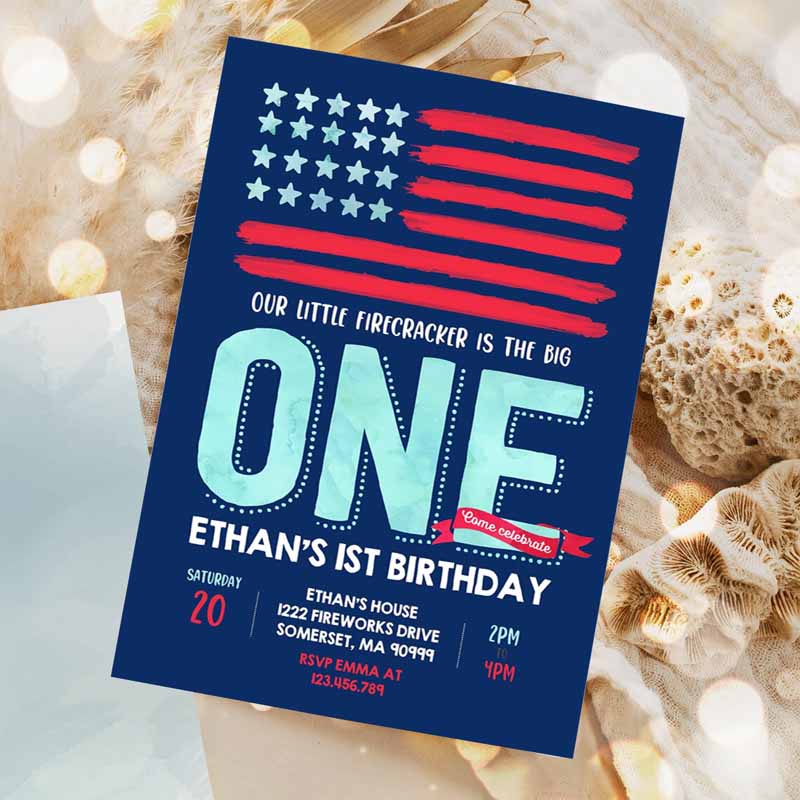 4th Of July Kids Birthday Invitation, 4th Of July Kids Birthday Invitation, Vintage Of July Patriotic Kids Birthday, Red White And Blue Party Invitation