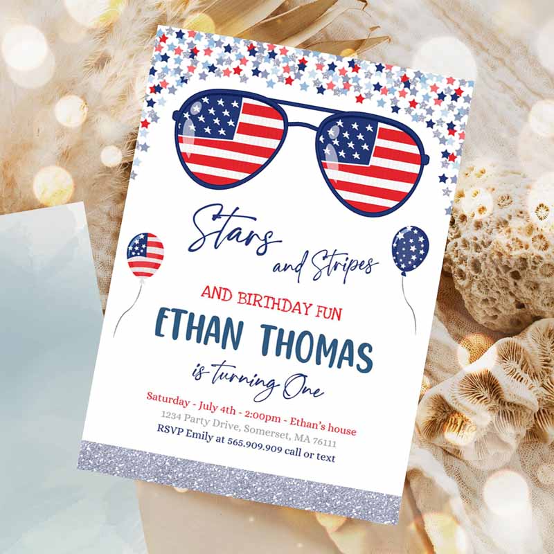 4th Of July Kids Birthday Invitation, 4th Of July Stars Stripe Kids Birthday, Memorial Day Independence Day Party