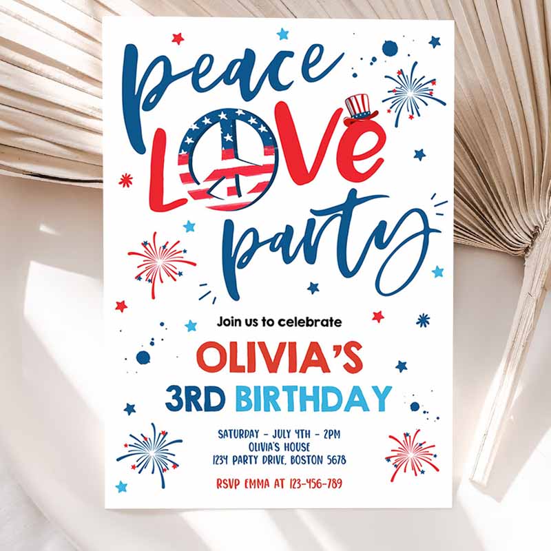 4th Of July Kids Birthday, Peace Love Party, 4th Of July Kids Birthday, Memorial Day Independence Day Party