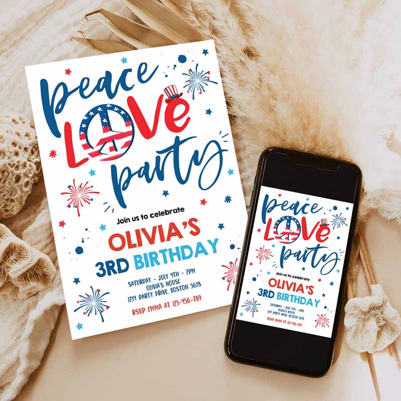 4th Of July Kids Birthday, Peace Love Party, 4th Of July Kids Birthday, Memorial Day Independence Day Party