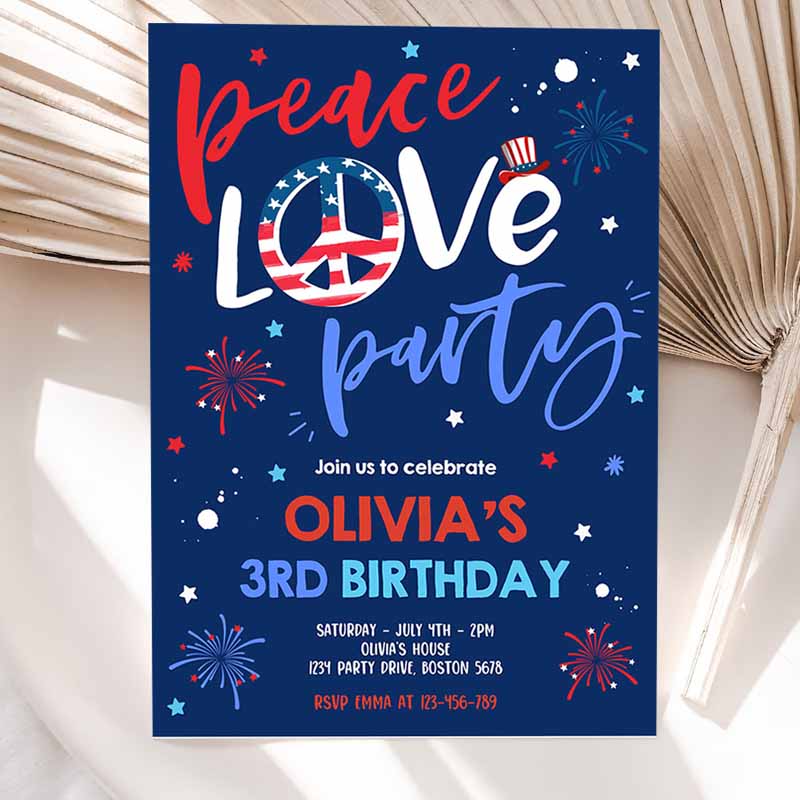 4th Of July Kids Birthday, Peace Love Party, 4th Of July Kids Birthday, Memorial Day Independence Day Party