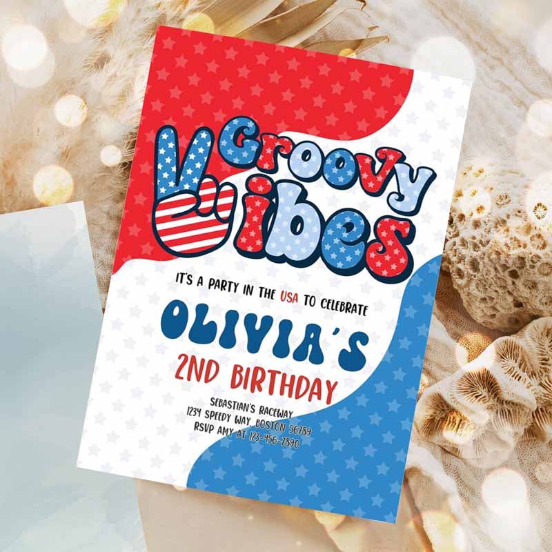 4th Of July Kids Birthday, Retro Groovy Vibes Kids Birthday Party, Red White And Groovy Kids Birthday Party