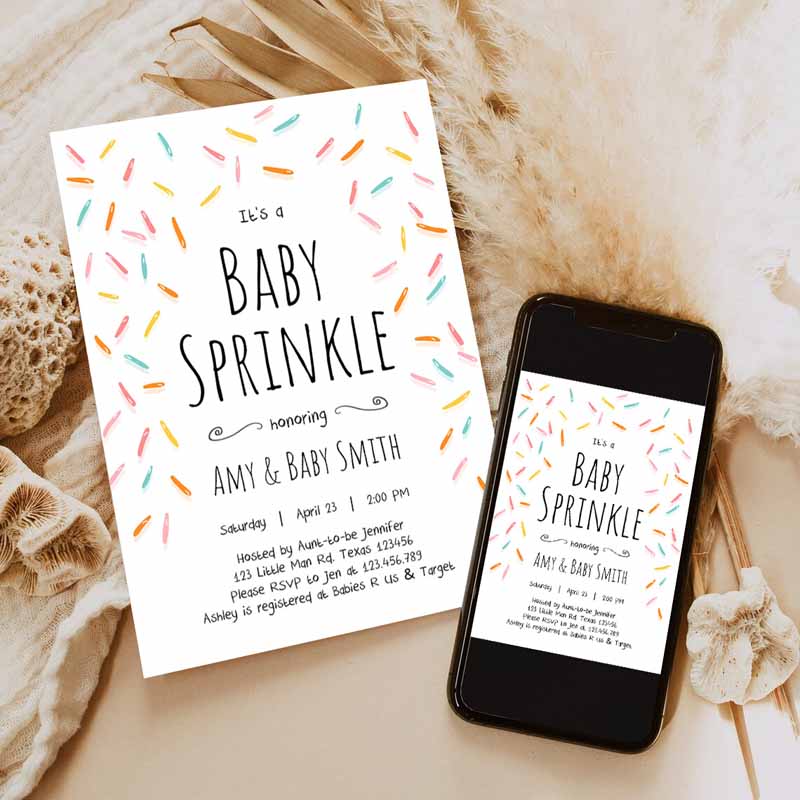 Baby Sprinkle Shower Invitation, Baby Shower Coed Shower Gender Neutral Confetti Sprinkles Invitation