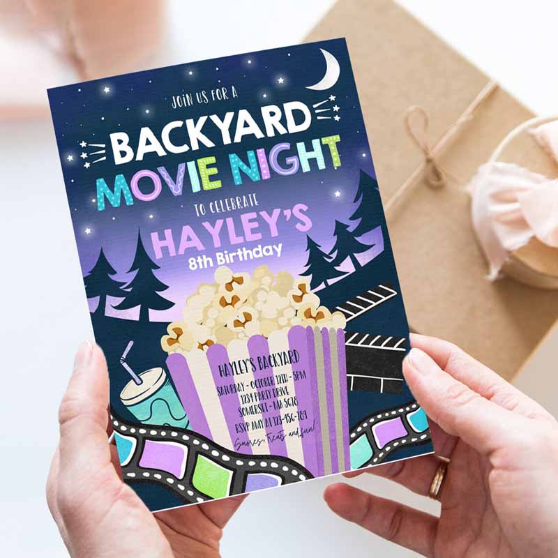 Backyard Movie Night Kids Birthday Invitation, Outdoor Movie Party, Movie Under Thears Party, Movie Sleepover Party