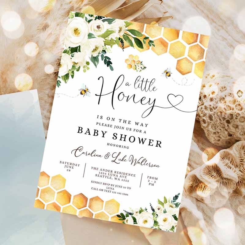 Bee A Little Honey Baby Shower Invitation, Gender Neutral Honey Bee Baby Shower