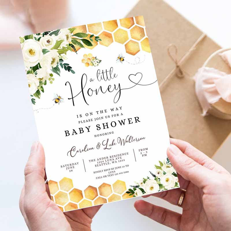 Bee A Little Honey Baby Shower Invitation, Gender Neutral Honey Bee Baby Shower