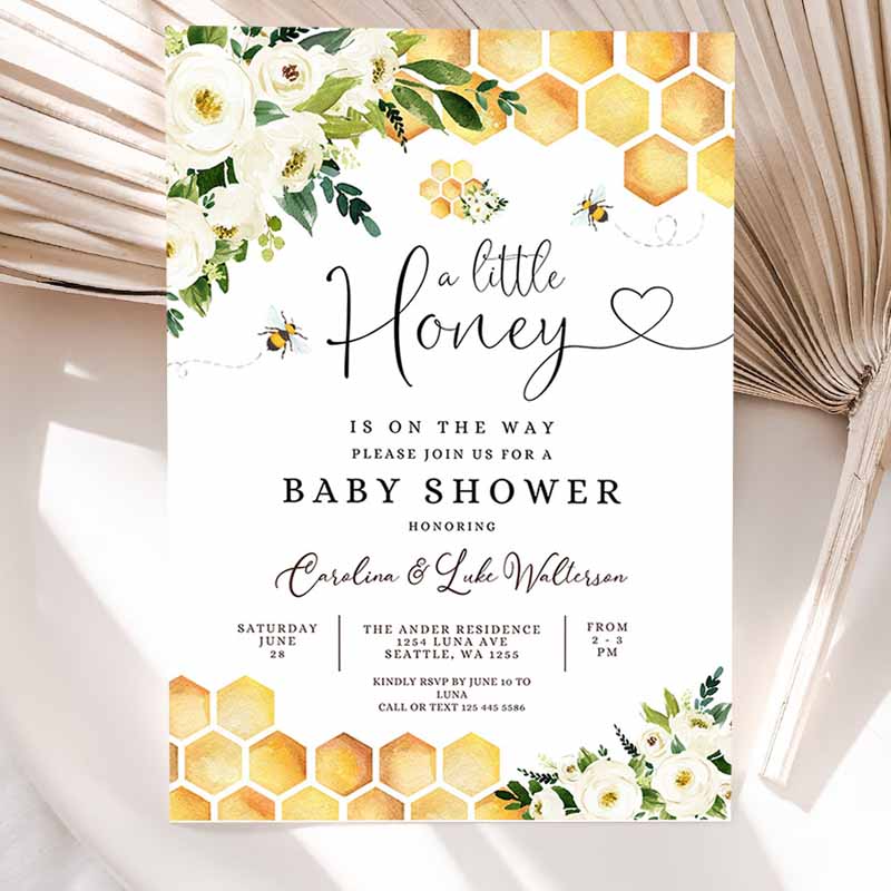 Bee A Little Honey Baby Shower Invitation, Gender Neutral Honey Bee Baby Shower