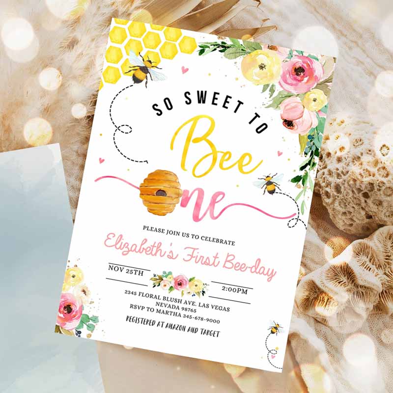 Bee Kids Birthday Invitation, Honey Bee Kids Birthday Party, Bee Kids Birthday, So Sweet To Bee One Party, Bee-Day Kids Birthday Party