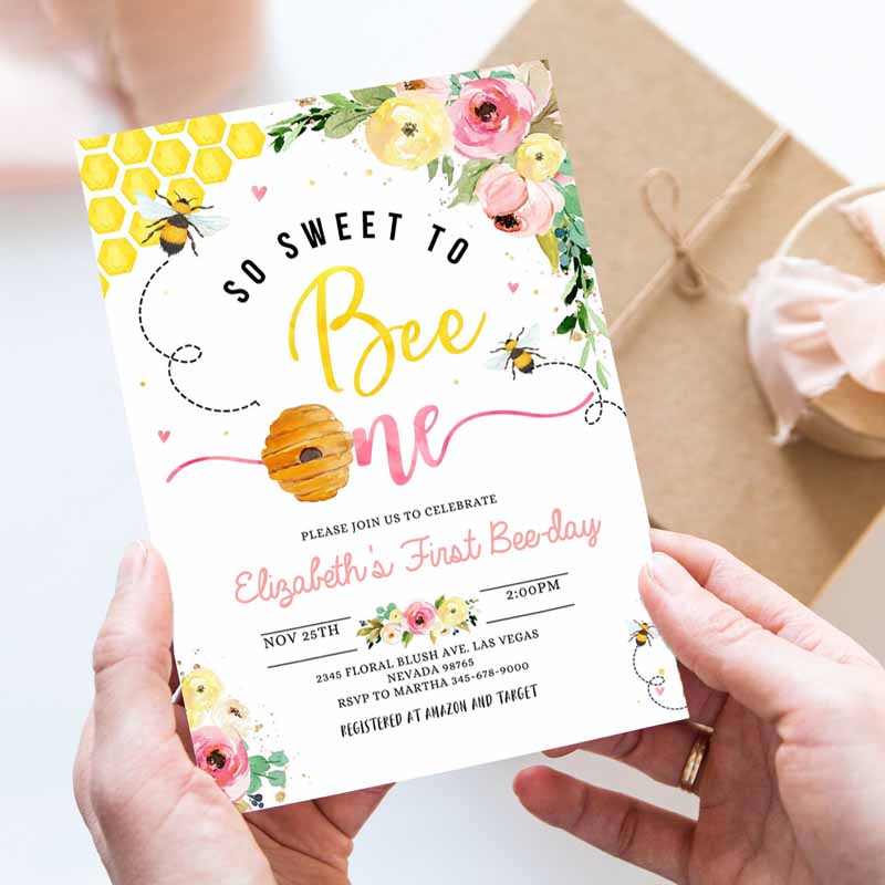 Bee Kids Birthday Invitation, Honey Bee Kids Birthday Party, Bee Kids Birthday, So Sweet To Bee One Party, Bee-Day Kids Birthday Party