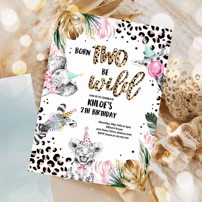 Born To be Wild Leopard Print Safari Animals Kids Birthday, Leopard Print Born Two Wild Kids Birthday