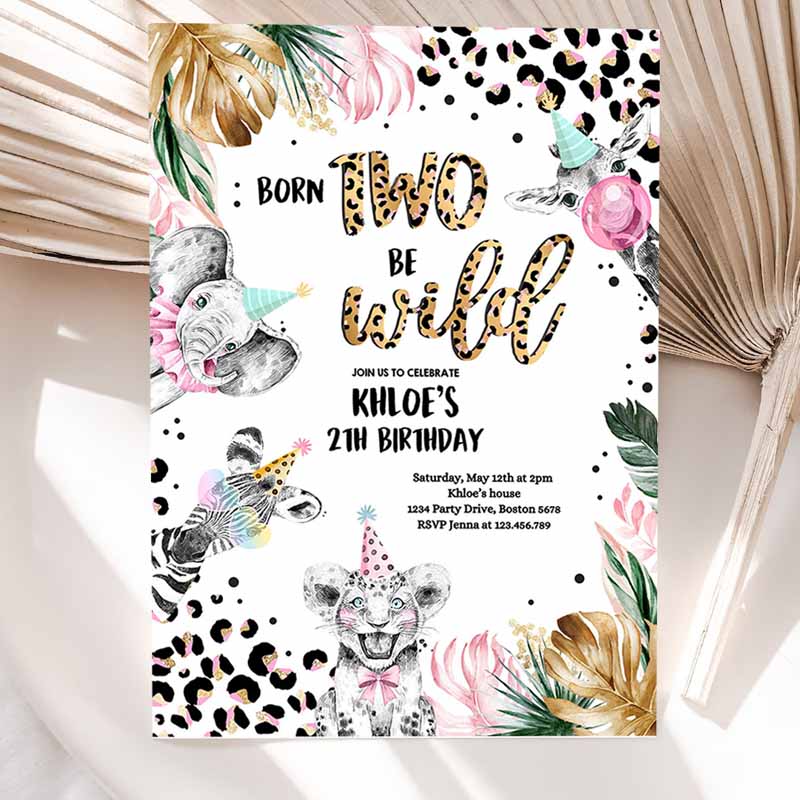 Born To be Wild Leopard Print Safari Animals Kids Birthday, Leopard Print Born Two Wild Kids Birthday Party