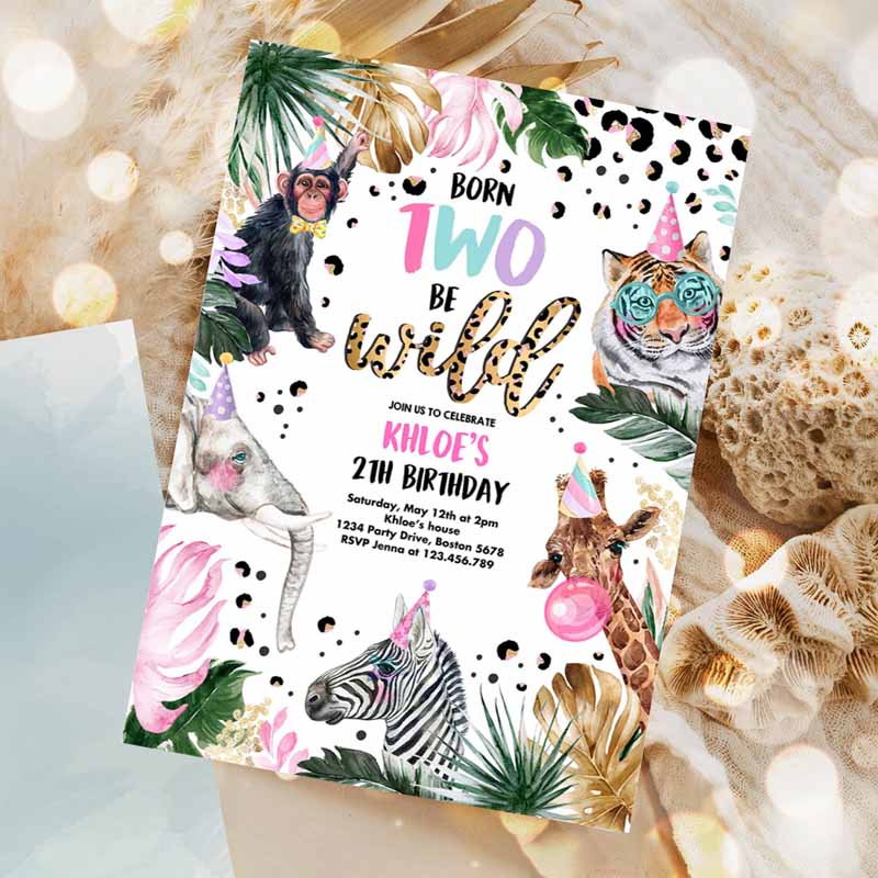 Born To be Wild Leopard Print Safari Animals Kids Birthday, Leopard Print Born Two Wild Kids Birthday