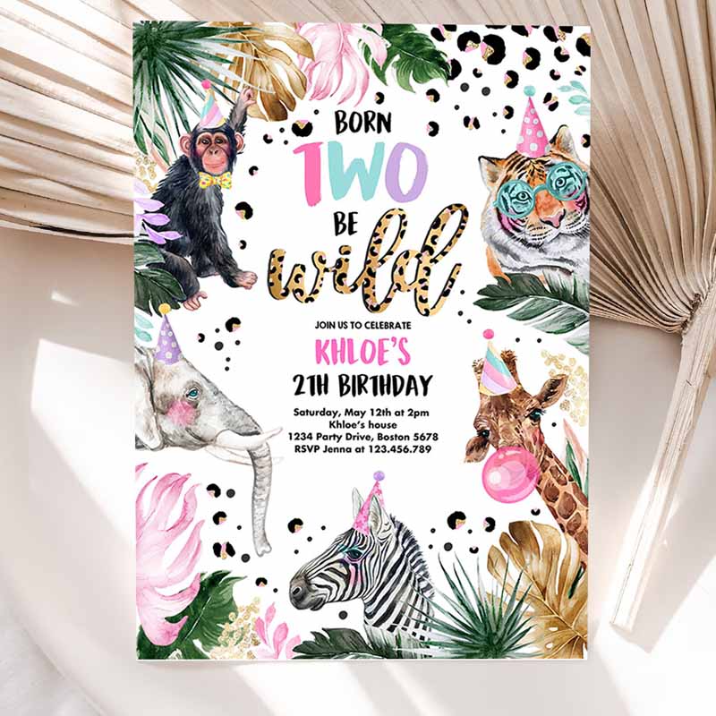 Born To be Wild Leopard Print Safari Animals Kids Birthday, Leopard Print Born Two Wild Kids Birthday