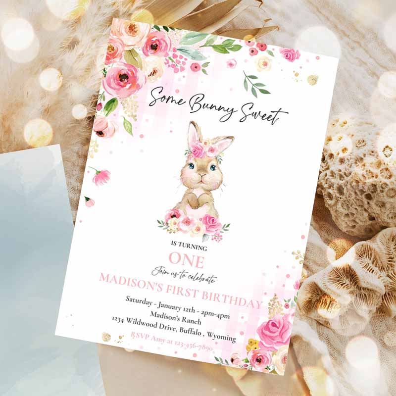 Bunny Kids Birthday, Some Bunny Kids Birthday, Pink Floral Spring Bunny Kids Birthday Party