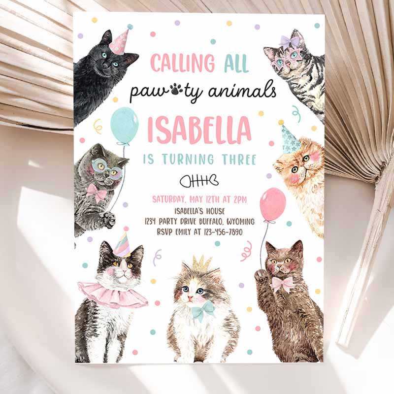 Calling All Paw-ty Animals Kitten Kids Birthday, Cat Kids Birthday Party, Let's Pawty Kitty Cat Party