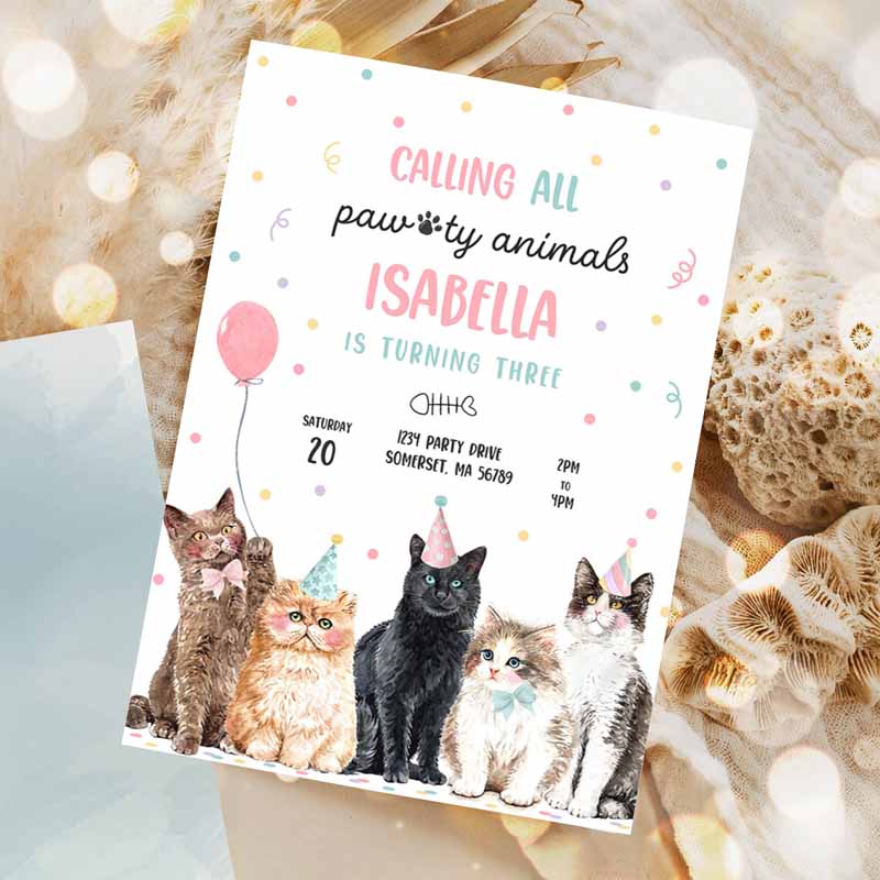 Calling All Paw-ty Animals Kitten Kids Birthday, Cat Kids Birthday Party, Let's Pawty Kitty Cat Party