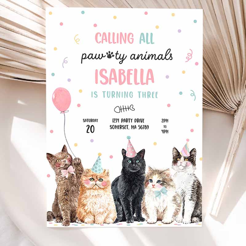 Calling All Paw-ty Animals Kitten Kids Birthday, Cat Kids Birthday Party, Let's Pawty Kitty Cat Party