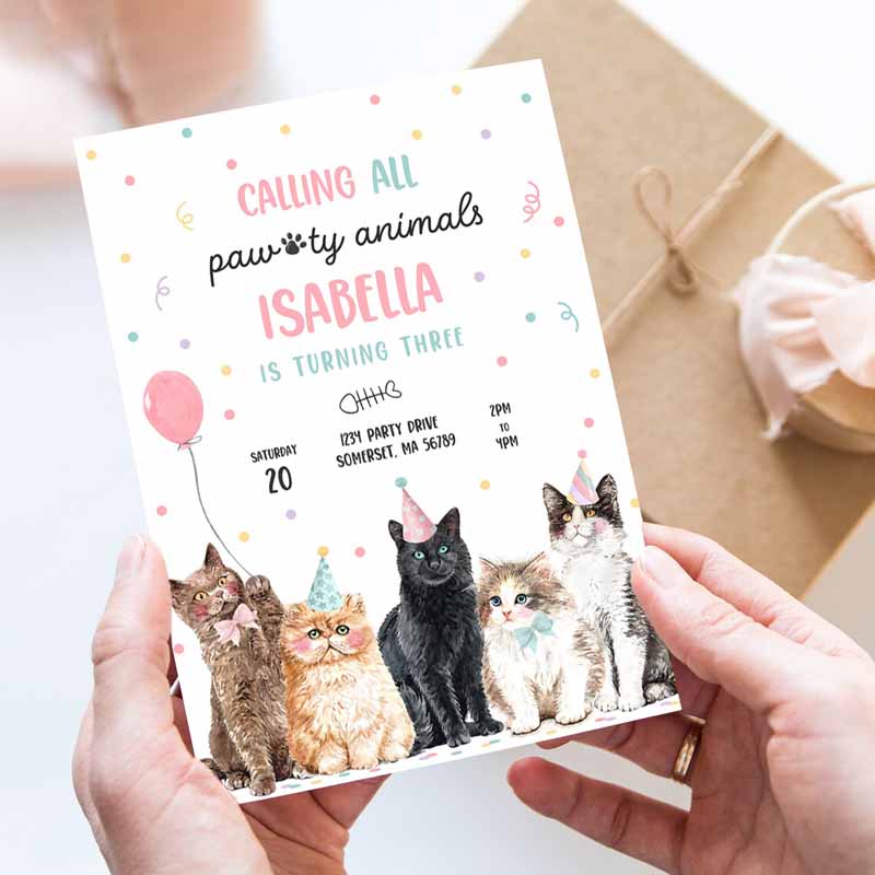 Calling All Paw-ty Animals Kitten Kids Birthday, Cat Kids Birthday Party, Let's Pawty Kitty Cat Party