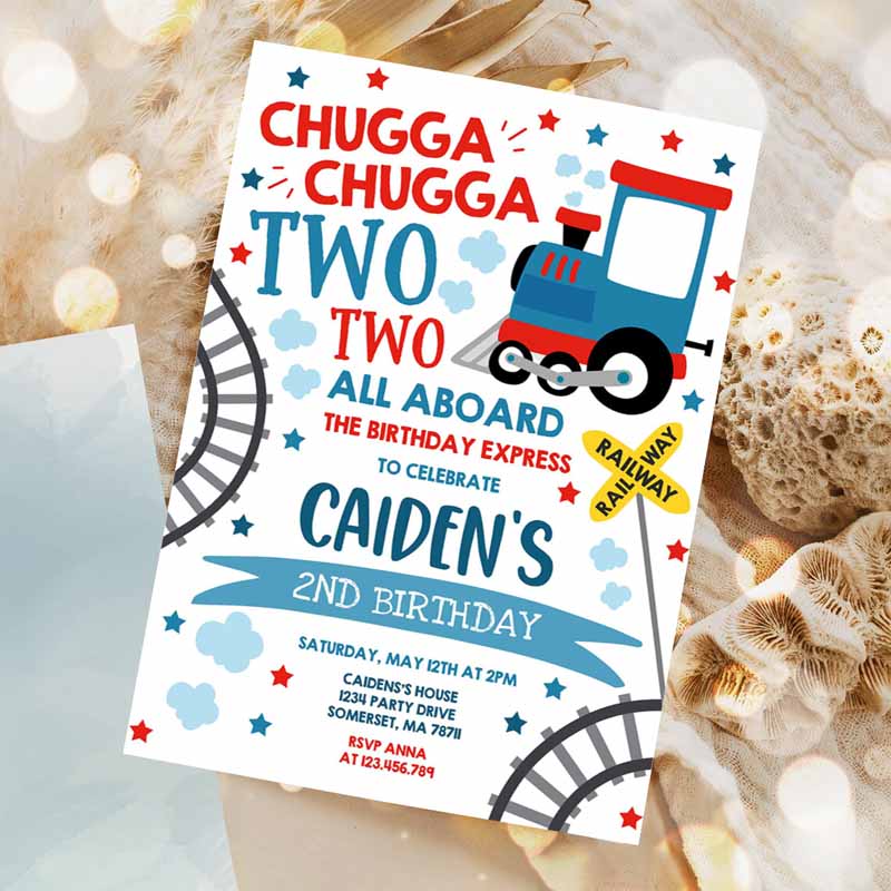 Chugga Chugga Two Two Train Kids Birthday, Chugga Chugga Choo Choo Party, Two Two Train Party Invitation